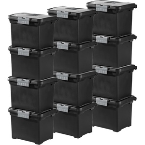 Sterilite 4-Pack Portable File Box, Stackable Container for Letter Hanging Folders, Black – Paper Document Plastic Storage Organizer with Latching Lid for Home, Office, and Dorm Organization(12 Pack)