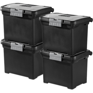 Sterilite 4-Pack Portable File Box, Stackable Container for Letter Hanging Folders, Black – Paper Document Plastic Storage Organizer with Latching Lid for Home, Office, and Dorm Organization(4 Pack)