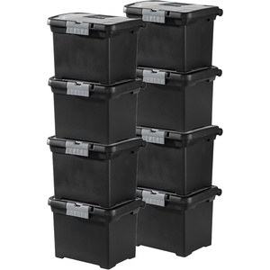Sterilite 4-Pack Portable File Box, Stackable Container for Letter Hanging Folders, Black – Paper Document Plastic Storage Organizer with Latching Lid for Home, Office, and Dorm Organization(8 Pack)