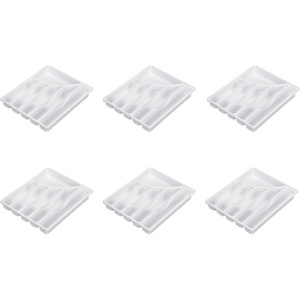 Sterilite 6 Compartment Cutlery Tray, Plastic Organizer for Silverware and Utensils, Kitchen Drawer Organizer, White, 6-Pack