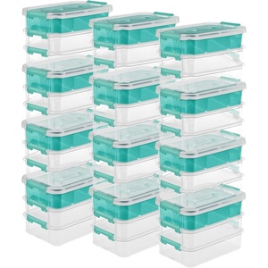 Sterilite 6 Pack Plastic Storage Box Container, 3 Layer, Stack and Carry, Clear/Blue(12 Pack)
