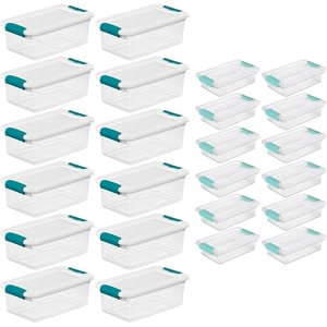 Sterilite 6 Quart Clear Latch Lid Stackable Storage Box Tote, 12 Pack, and Small Clear Latch Lid File Clip Box, 12 Pack for Household Organization