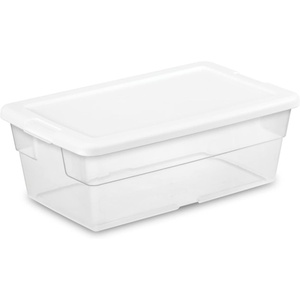 Sterilite 6 Quart Clear Plastic Stackable Storage Container Bin Box Tote with Snap-Close White Lid Organizing Solution for Home & Classroom, 60 Pack