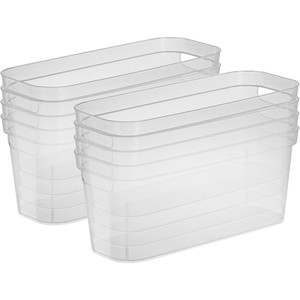 Sterilite 6.25×6.25×15 Inch Narrow Modern Storage Bin with Comfortable Carry Through Handles and Banded Rim for Household Organization, Clear (8 Pack)