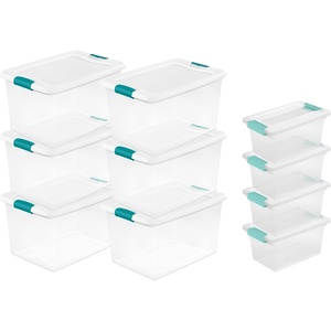 Sterilite 64 Quart Latching Clear Plastic Storage Organizer Tote Container Bin Box, 6 Pack and Medium Clip Boxes with Lids, 4 Pack