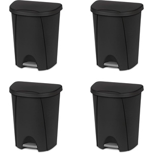 Sterilite 6.6 Gallon StepOn Wastebasket with Lid, Medium Sized Plastic Trash Can for the Kitchen, Bathroom, or Mudroom, Pedal, Black, 4-Pack