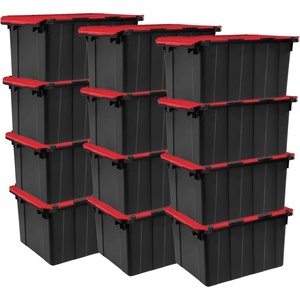 Sterilite 6-Pack 12 Gallon Hinged Lid Industrial Tote, Heavy-Duty Plastic Organizer – Stackable Multipurpose Home Storage Bins with Contoured Handles for Garage, Basement or Attic Organization(12 Pack)