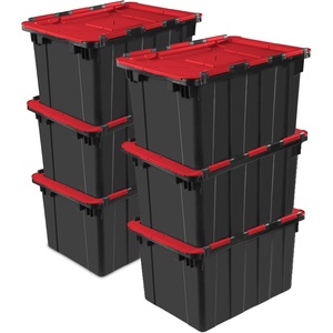 Sterilite 6-Pack 12 Gallon Hinged Lid Industrial Tote, Heavy-Duty Plastic Organizer – Stackable Multipurpose Home Storage Bins with Contoured Handles for Garage, Basement or Attic Organization(6 Pack)