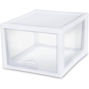 Sterilite 6-Pack 16 Quart Stacking Drawer, Clear Storage Closet Organizer, White Frame – Stackable Modular Plastic Drawers for Clothes, Accessories, Craft Supplies, Shoes or Linens(27 Quart)