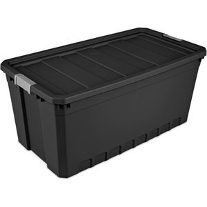 Sterilite 6-Pack 19 Gallon Stacker Tote, Rugged Plastic Storage for Home Organization, Black – Stackable Organizer Bins with Recessed Lid & Heavy-Duty Latches for Closet, Basement, Garage and Attic(50 Gallon)