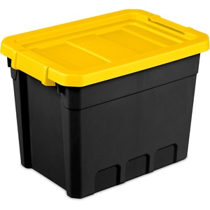 Sterilite 6-Pack 7.5 Gallon Stacker Tote, Rugged Plastic Storage for Home Organization, Black – Stackable Organizer Bins with Recessed Lid & Heavy-Duty Latches for Closet, Basement, Garage and Attic(1)
