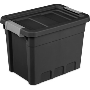 Sterilite 6-Pack 7.5 Gallon Stacker Tote, Rugged Plastic Storage for Home Organization, Black – Stackable Organizer Bins with Recessed Lid & Heavy-Duty Latches for Closet, Basement, Garage and Attic(18)