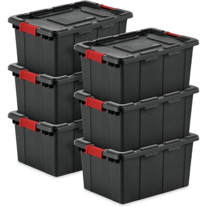 Sterilite 6-Pack Industrial Tote, Plastic Storage Bins with Lids, 15 Gallon, Black – Heavy-Duty Organizing Containers for Closet, Bathroom, and Office(15 Gallon)