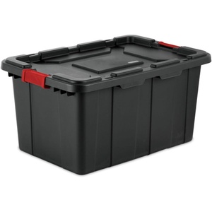 Sterilite 6-Pack Industrial Tote, Plastic Storage Bins with Lids, 15 Gallon, Black – Heavy-Duty Organizing Containers for Closet, Bathroom, and Office(27 Gallon)