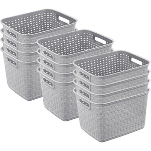 Sterilite 6-Pack Tall Weave Basket, Woven Plastic Storage Baskets for Organization, Cement Gray – Organizing Bin Containers with Handles for Bedroom, Bathroom, Dorm, Laundry Room, and Closet(12 Pack)