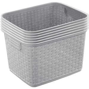 Sterilite 6-Pack Tall Weave Basket, Woven Plastic Storage Baskets for Organization, Cement Gray – Organizing Bin Containers with Handles for Bedroom, Bathroom, Dorm, Laundry Room, and Closet(6 Pack)