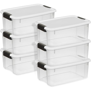 Sterilite 6-Pack Ultra Latching Box, Storage Bins with Lids, Clear Plastic, 18 Qt – Large Heavy-Duty Organizing Bin Containers for Home, Closet, Kitchen, Pantry, Bathroom, and Office(18 Quart)