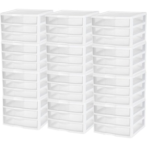 Sterilite 6-Pack Wide 3 Drawer Unit, Plastic Desktop Organizer with Clear Drawers, White Frame – Stackable Multi-Purpose Storage for Office Supplies, Craft Rooms, Classrooms and Home Organization(12 Pack)