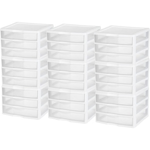 Sterilite 6-Pack Wide 3 Drawer Unit, Plastic Desktop Organizer with Clear Drawers, White Frame – Stackable Multi-Purpose Storage for Office Supplies, Craft Rooms, Classrooms and Home Organization(9 Pack)