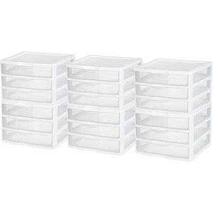 Sterilite 6-Pack Wide 3 Drawer Unit, Plastic Desktop Organizer with Clear Drawers, White Frame – Stackable Multi-Purpose Storage for Office Supplies, Craft Rooms, Classrooms and Home Organization(6 Pack)