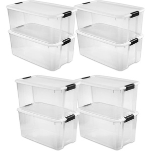 Sterilite 8 Pack Ultra Storage Totes, Lidded Plastic Containers, 116 Qt and 70 Qt, Clear