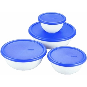 Sterilite 8-Piece Covered Bowl Set, 4 Plastic Bowls Ranging in Size w/ 4 Lids, Food Storage, Dishwasher and Microwave Safe, White and Teal Lid, 6-Pack