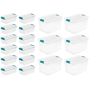 Sterilite Clear 6 Quart Easy Latching Storage Box with White Lid, 12 Pack, and Clear 64 Quart Easy Latching Storage Box with White Lid, 6 Pack