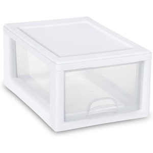 Sterilite Clear Plastic Stackable Storage Drawer Container Box with White Frame (30 Pack)