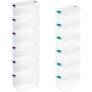 Sterilite Clear Plastic Storage Totes, 6 Pack 64 Quart and 6 Pack 66 Quart Bins with Lids