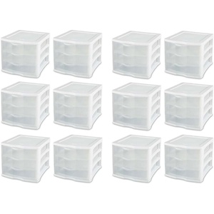 Sterilite ClearView Compact Stacking 3 Drawer Storage Organizer System for Crafting Supplies, Home Office, or Dorm Room, (12 Pack)(12 Pack)