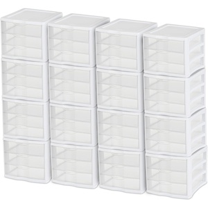 Sterilite ClearView Compact Stacking 3 Drawer Storage Organizer System for Crafting Supplies, Home Office, or Dorm Room, (12 Pack)(16 Pack)