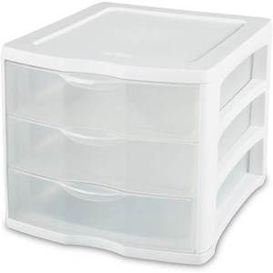 Sterilite ClearView Compact Stacking 3 Drawer Storage Organizer System for Crafting Supplies, Home Office, or Dorm Room, (20 Pack)