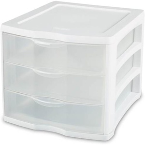 Sterilite ClearView Compact Stacking 3 Drawer Storage Organizer System for Crafting Supplies, Home Office, or Dorm Room, (40 Pack)