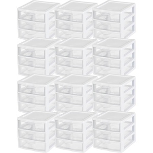 Sterilite Clearview Plastic Multipurpose Small 3 Drawer Desktop Storage Organization Unit for Home, Classrooms, or Office Spaces, White, 6 Pack(12 Packs)