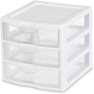 Sterilite Clearview Plastic Multipurpose Small 3 Drawer Desktop Storage Organization Unit for Home, Classrooms, or Office Spaces, White, 6 Pack(18 Packs)