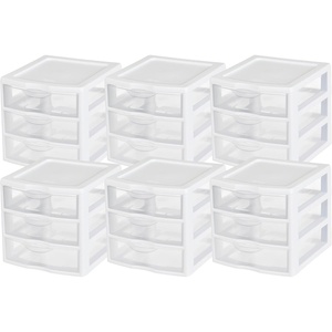 Sterilite Clearview Plastic Multipurpose Small 3 Drawer Desktop Storage Organization Unit for Home, Classrooms, or Office Spaces, White, 6 Pack(6 Pack)