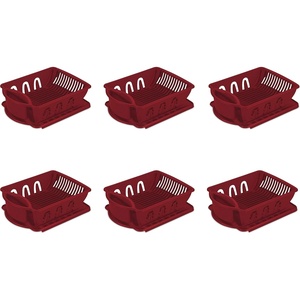 Sterilite Large 2 Piece Sink Set, with Drainboard for Drying, Holds Clean Dishes in the Kitchen such as Plates, Cups, and Silverware, Black, 6-Pack(Classic Red)
