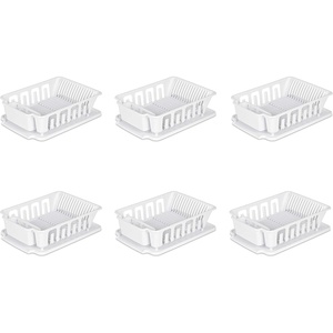 Sterilite Large 2 Piece Sink Set, with Drainboard for Drying, Holds Clean Dishes in the Kitchen such as Plates, Cups, and Silverware, White, 6-Pack
