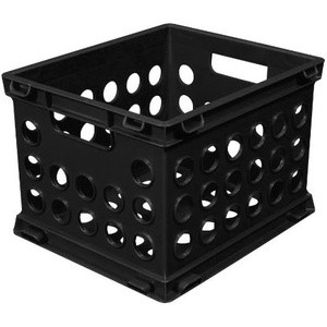 Sterilite Mini Crate, Stackable Plastic Storage Bin with Handles, Organize Home, Garage, Office, School, Dorm Room, Black, 12-Pack