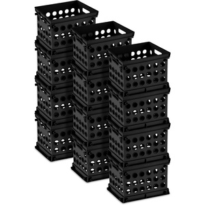 Sterilite Mini Crate, Stackable Plastic Storage Bin with Handles, Organize Home, Garage, Office, School, Dorm Room, Clear, 12-Pack(Black)