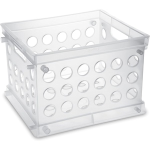 Sterilite Mini Crate, Stackable Plastic Storage Bin with Handles, Organize Home, Garage, Office, School, Dorm Room, Clear, 12-Pack(Clear)
