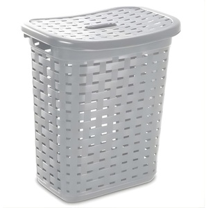 Sterilite Plastic Weave Laundry Hamper with Lid, Decorative Pattern with Handles to Carry Clothes Between the Laundry Room and Bedroom, Gray, 4-Pack