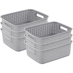 Sterilite Short Plastic Weave Storage Basket, Bin Organization for Countertops, Tabletops, and Shelves for Crafts, Jewelry, Gray, 6-Pack(6 Pack)