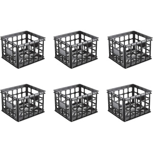 Sterilite Storage Crate, Stackable Plastic Bin Open Basket with Handles, Organize Home, Garage, Office, School, White, 6-Pack(Black)