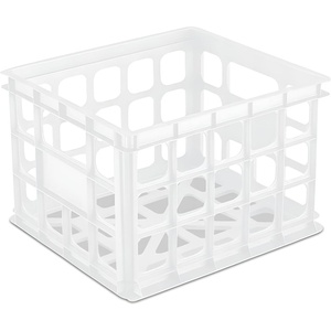 Sterilite Storage Crate, Stackable Plastic Bin Open Basket with Handles, Organize Home, Garage, Office, School, White, 6-Pack(White)