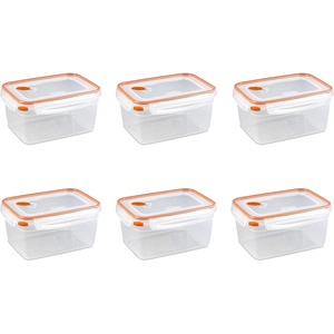 Sterilite Ultra-Seal 12 Cup Rectangle, Airtight Food Storage Container, Latching Lid, Microwave and Dishwasher Safe, Clear With Orange Gasket, 6-Pack