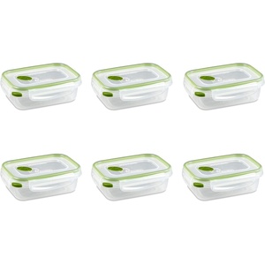 Sterilite Ultra-Seal 3.1 Cup Rectangle, Airtight Food Storage Container, Latching Lid, Microwave and Dishwasher Safe, Clear With Green Gasket, 6-Pack(6 Pack)