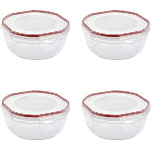 Sterilite Ultra-Seal 4.7 Qt Bowl, Large Airtight Food Storage Container, Latching Lid, Microwave and Dishwasher Safe, Clear With Red Gasket, 4-Pack(4.7 Qt (4-Pack))