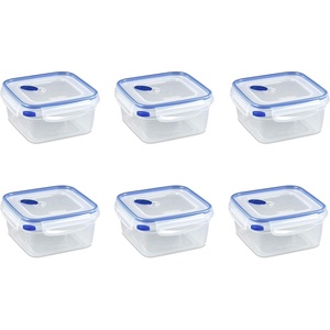 Sterilite Ultra-Seal 5.7 Cup Square, Airtight Food Storage Container, Latching Lid, Microwave and Dishwasher Safe, Clear With Blue Gasket, 6-Pack
