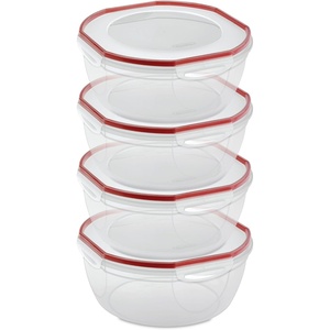 Sterilite Ultra-Seal 8.1 Qt Bowl, Large Airtight Food Storage Container, Latching Lid, Microwave and Dishwasher Safe, Clear With Red Gasket, 2-Pack(8.1 Quart (4 Pack))